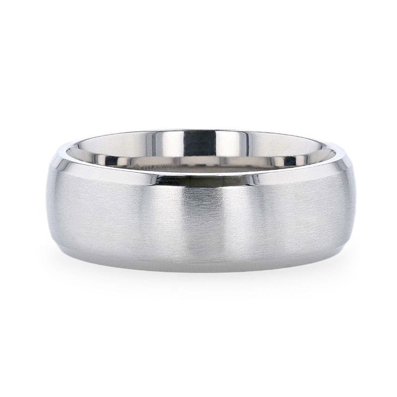 Thorsten DUSTIN Chrome-Plated Titanium Domed Brushed Center Men's Wedding Ring with Polished Beveled Edges - 8mm
