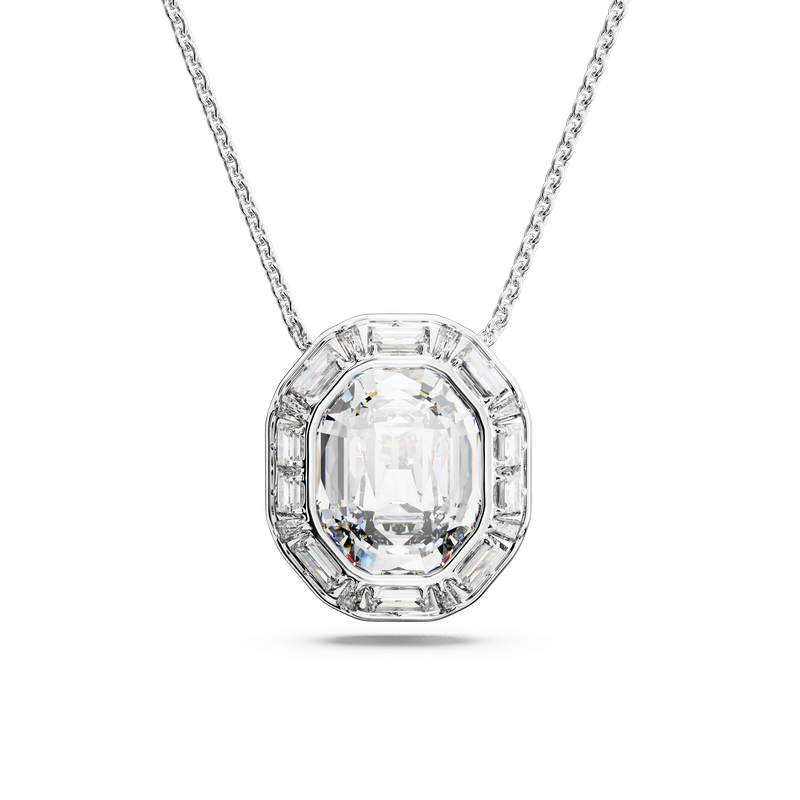 Swarovski Mesmera pendant, Octagon cut, White, Rhodium plated 