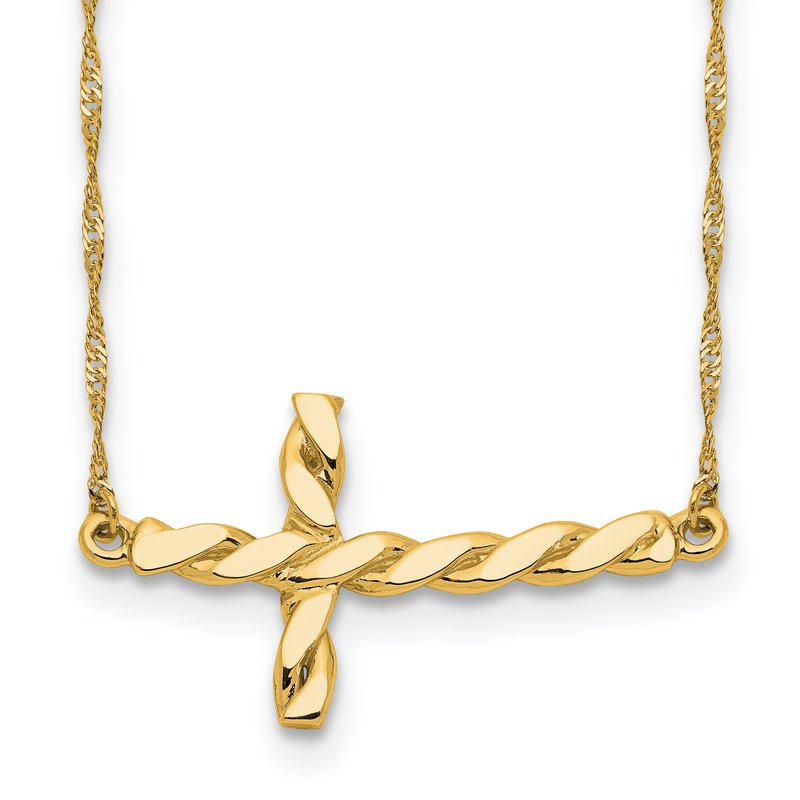 14k White Gold Twisted Polished Sideways Cross 17 Inch Necklace 14k White Gold Twisted Polished Sideways Cross 17 Inch Necklace