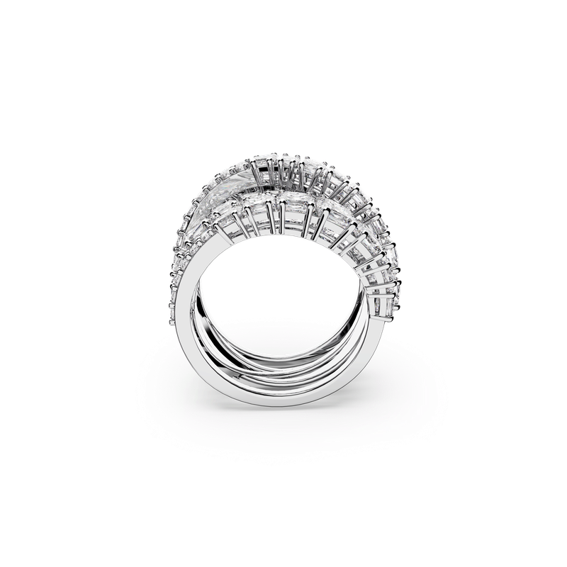 Swarovski Hyperbola ring, Mixed cuts, White, Rhodium plated