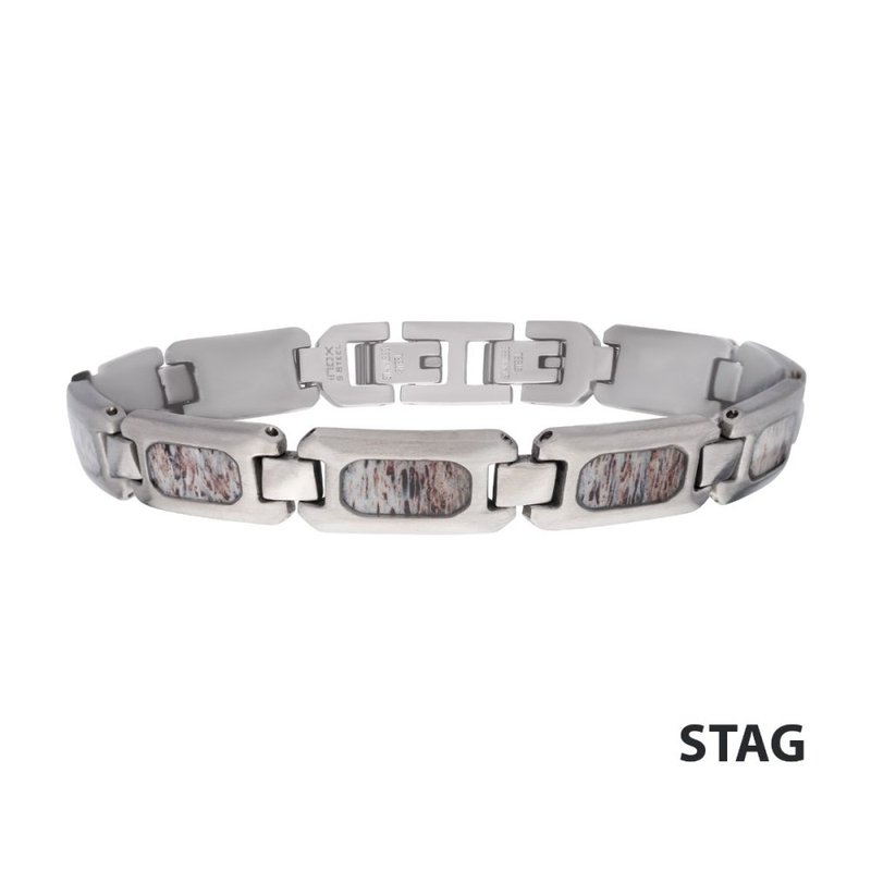 INOX Jewelry Matte Finish Stainless Steel Deer Antler Inlay Link