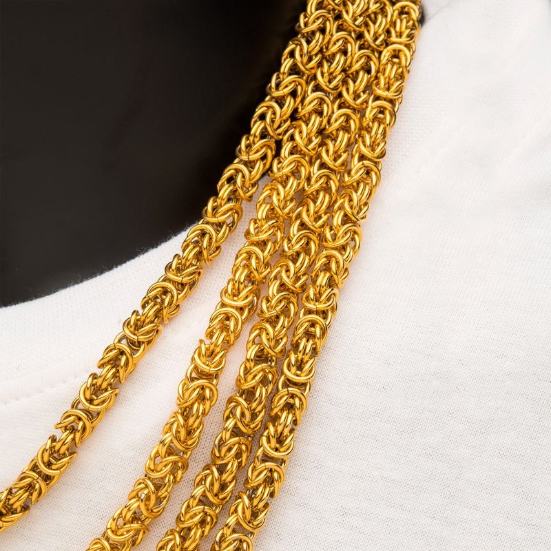 INOX Jewelry 6mm 18Kt Gold IP King Byzantine Chain Necklace