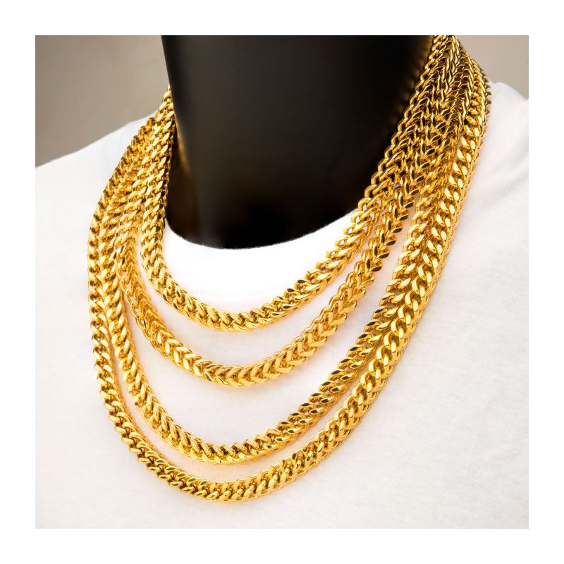 INOX Jewelry 8mm 18Kt Gold IP Franco Chain Necklace