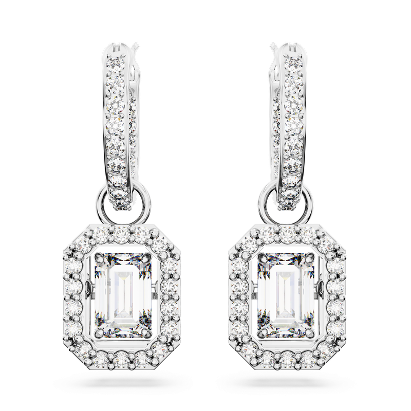 Swarovski Millenia drop earrings, Octagon cut, White, Rhodium