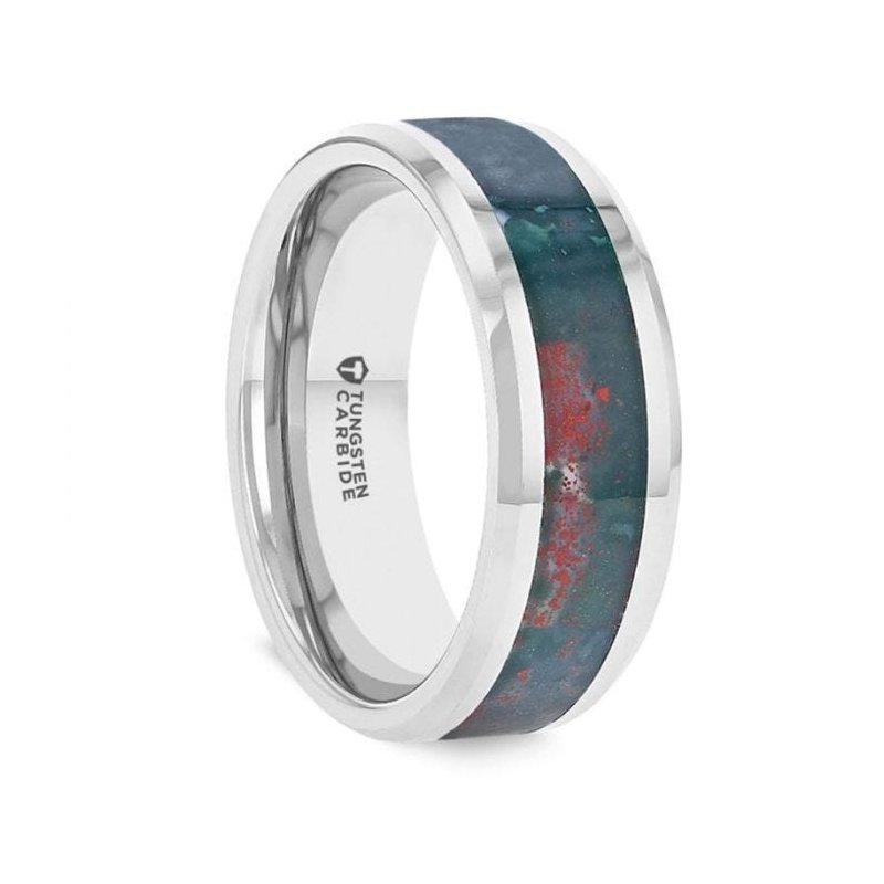 Thorsten MICAH Bloodstone Inlay Tungsten Carbide Ring with Polished Beveled Edges - 8mm Thorsten MICAH Bloodstone Inlay Tungsten Carbide Ring with Polished Beveled Edges - 8mm