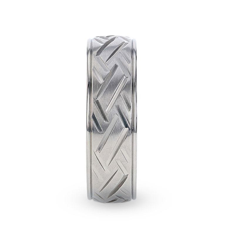Thorsten SATURN Woven Pattern Domed Titanium Men's Wedding Ring With Yellow Gold Braided Edges - 8mm Thorsten SATURN Woven Pattern Domed Titanium Men's Wedding Ring With Yellow Gold Braided Edges - 8mm