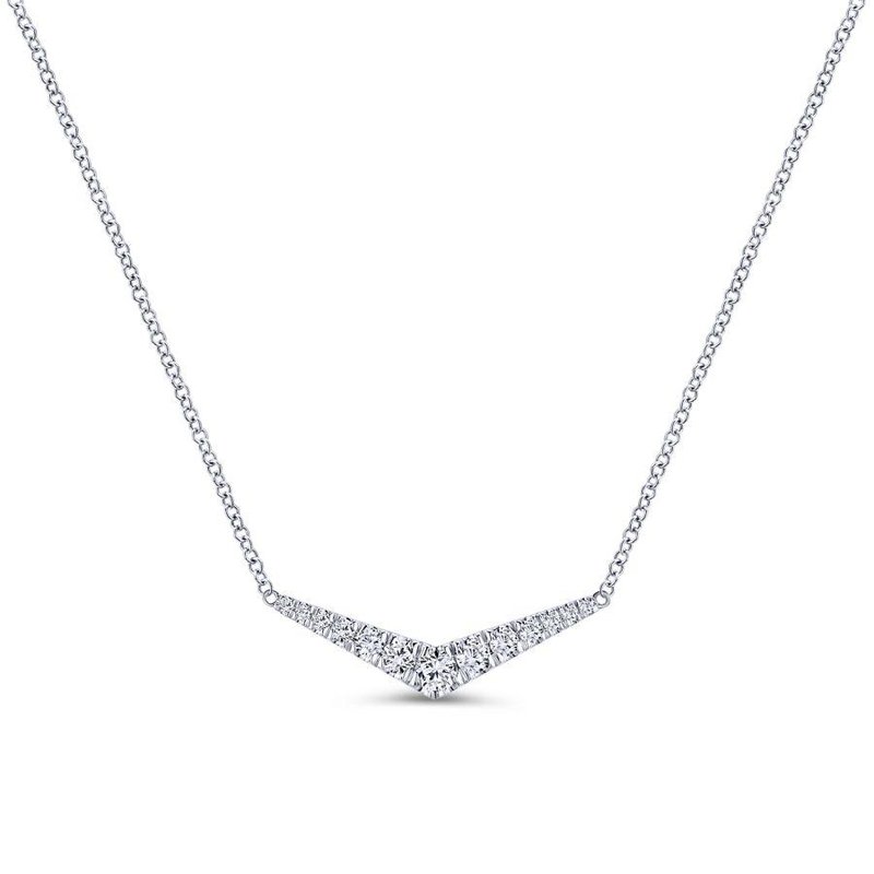 Gabriel Fashion 14K White Gold Curved Diamond Bar Necklace Gabriel Fashion 14K White Gold Curved Diamond Bar Necklace