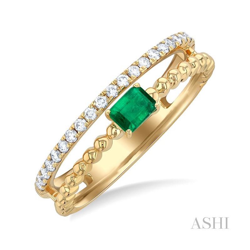 ASHI Bead Emerald Shape East-West Gemstone & Diamond Ring