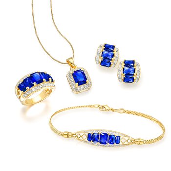 Goldtone Dark Blue Crystal and CZ Set ZL038-T-1648BL