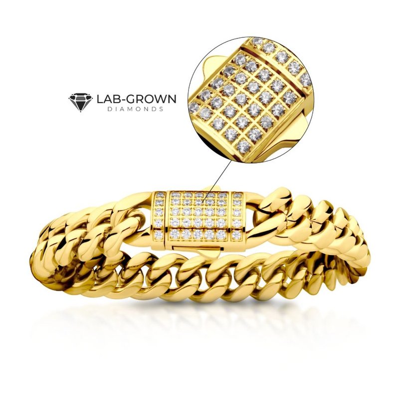INOX Jewelry 12mm 18Kt Gold IP Miami Cuban Chain Bracelet with CNC