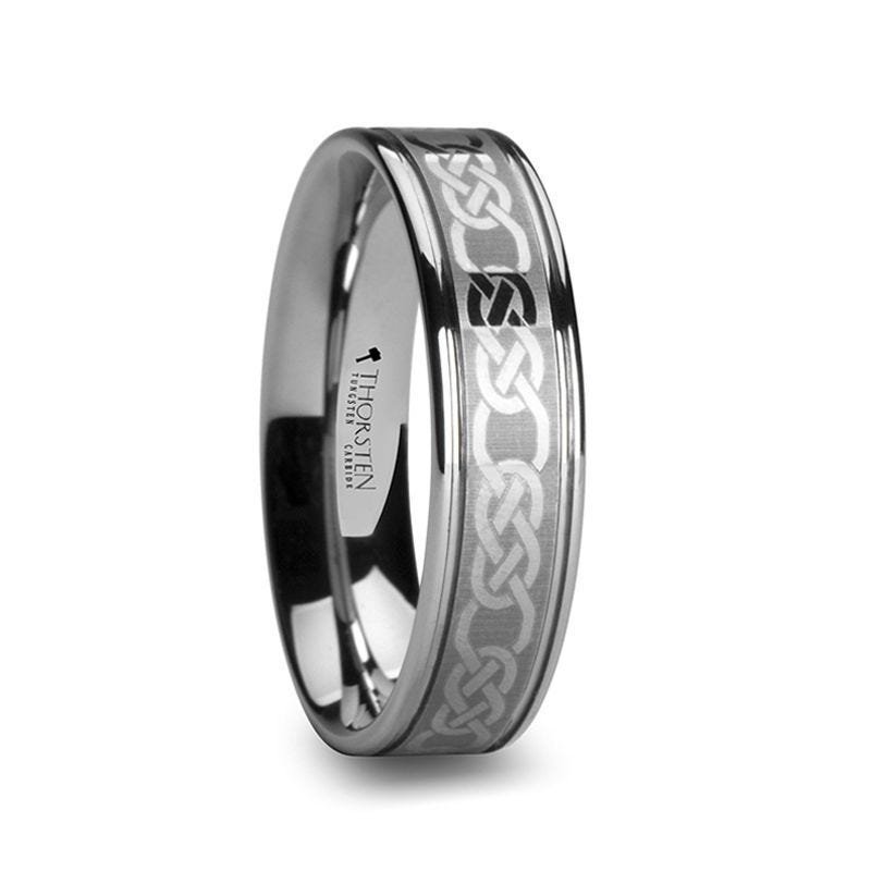 Thorsten PALATINE Laser Engraved Tungsten Ring with Celtic Pattern - 6mm 8mm or 10mm Thorsten PALATINE Laser Engraved Tungsten Ring with Celtic Pattern - 6mm 8mm or 10mm