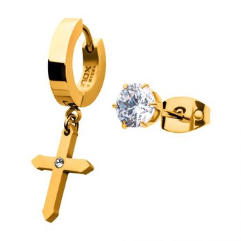 INOX Jewelry Black IP Dangling Cross with CZ Huggie & Prong