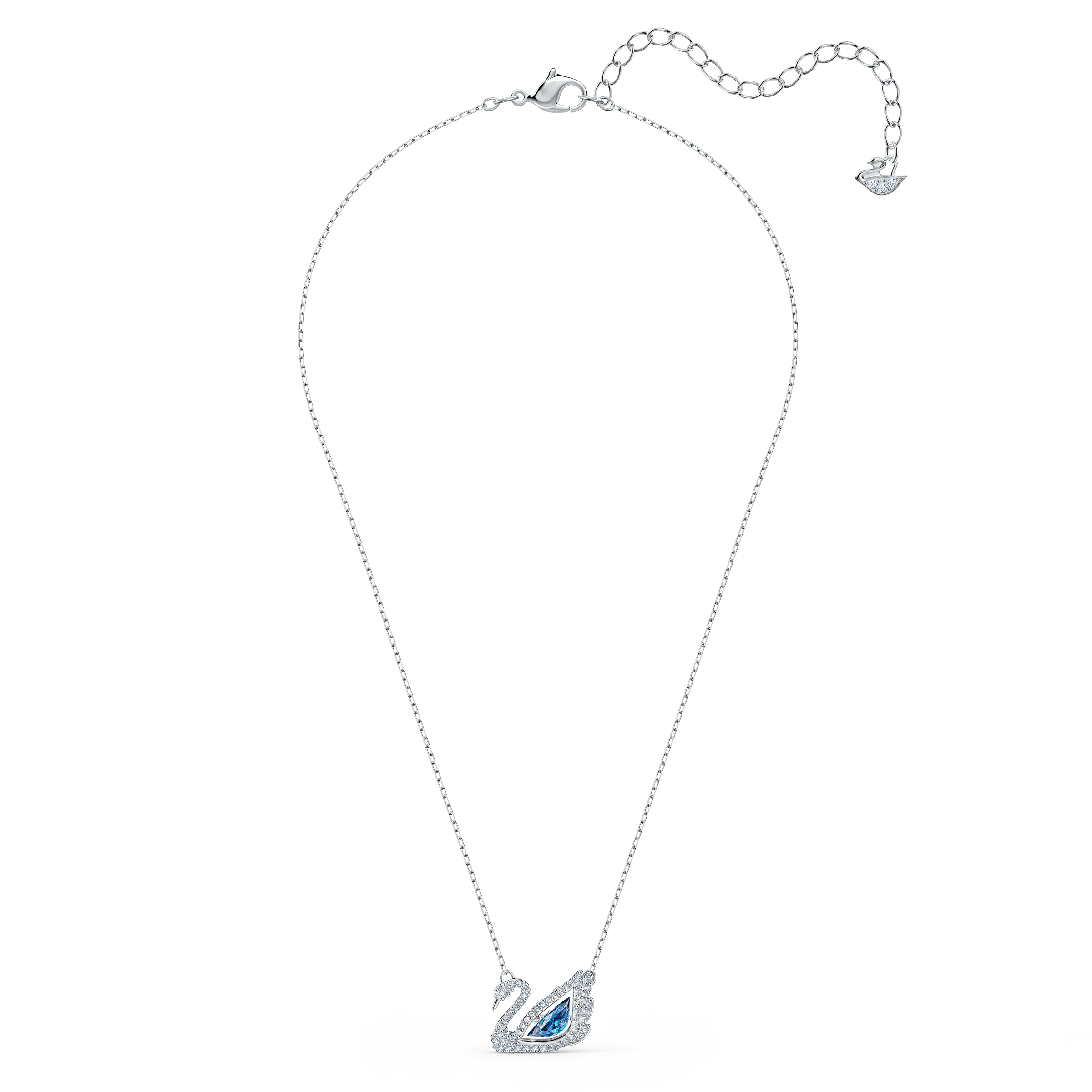 Swarovski Dancing Swan necklace, Swan, Blue, Rhodium plated