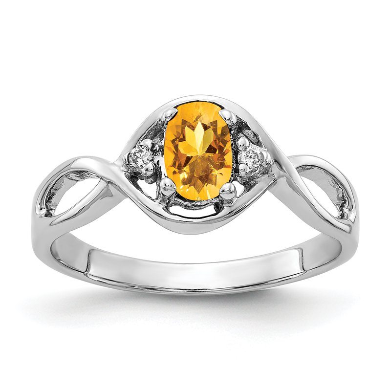 14k White Gold Oval 5x3mm Citrine And Diamond Ring 14k White Gold Oval 5x3mm Citrine And Diamond Ring