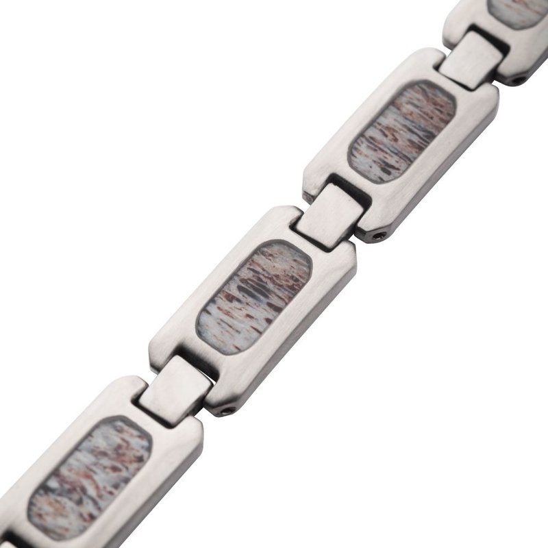 INOX Jewelry Matte Finish Stainless Steel Deer Antler Inlay Link