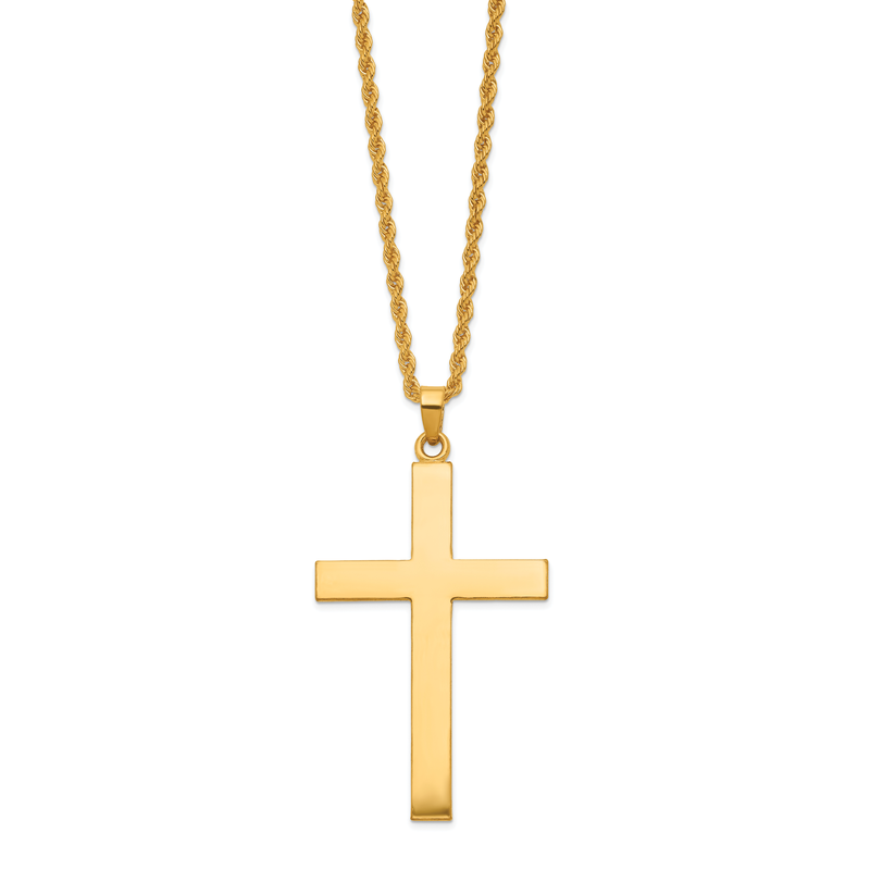 Herco 24K Polished Solid Latin Cross 22 Inch Necklace 24HRN328Y22