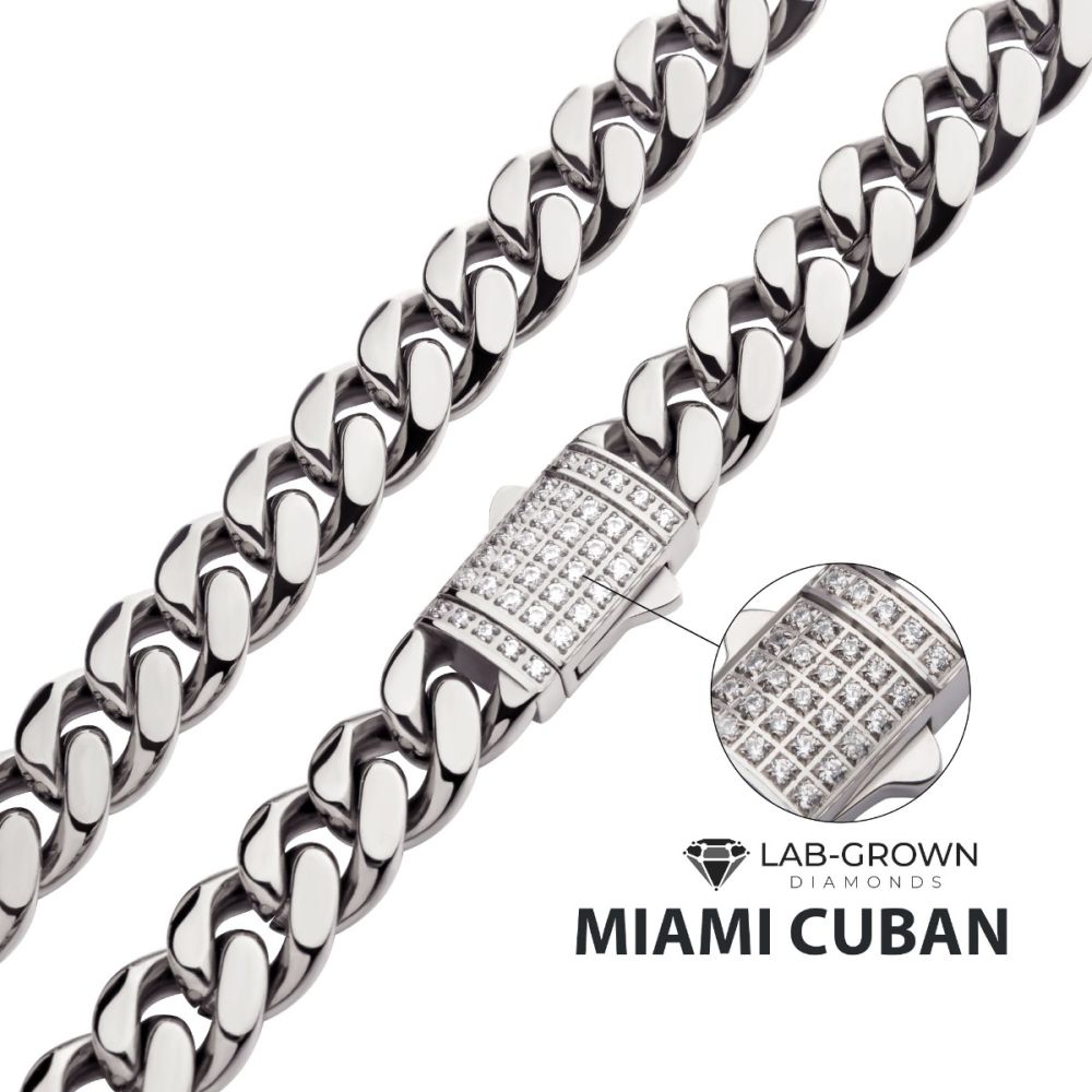 INOX Jewelry 8mm Steel Miami Cuban Chain Necklace with CNC