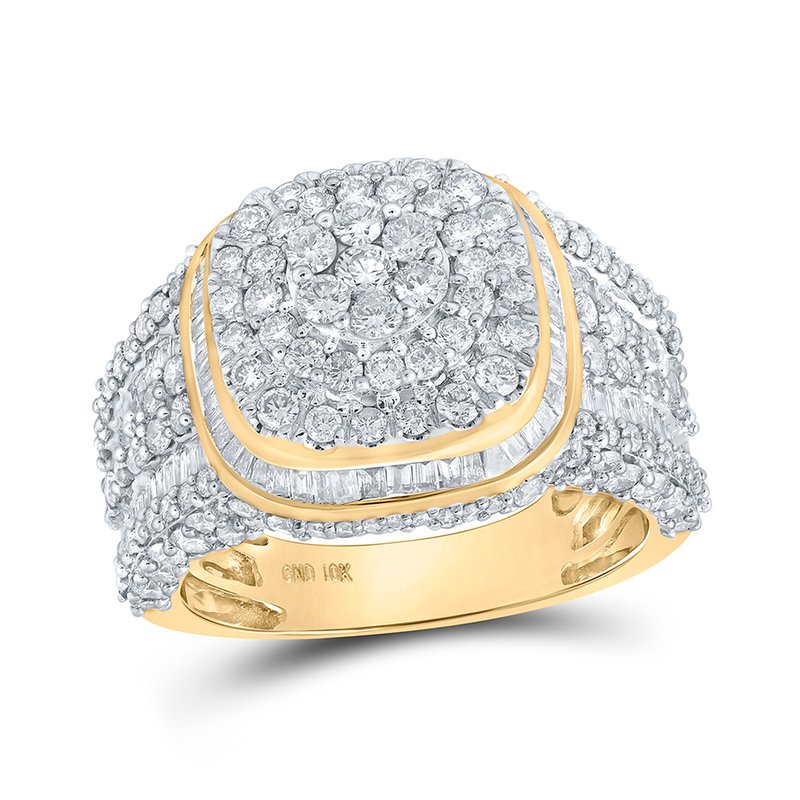 GND 10kt Yellow Gold Mens Round Diamond Cushion Square Square Ring