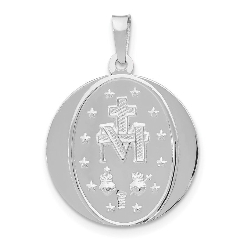 thumbnail interactive-video image 1 of 14k Solid White Gold Miraculous Medal Pendant – No Stone – Made In USA 1 of 4