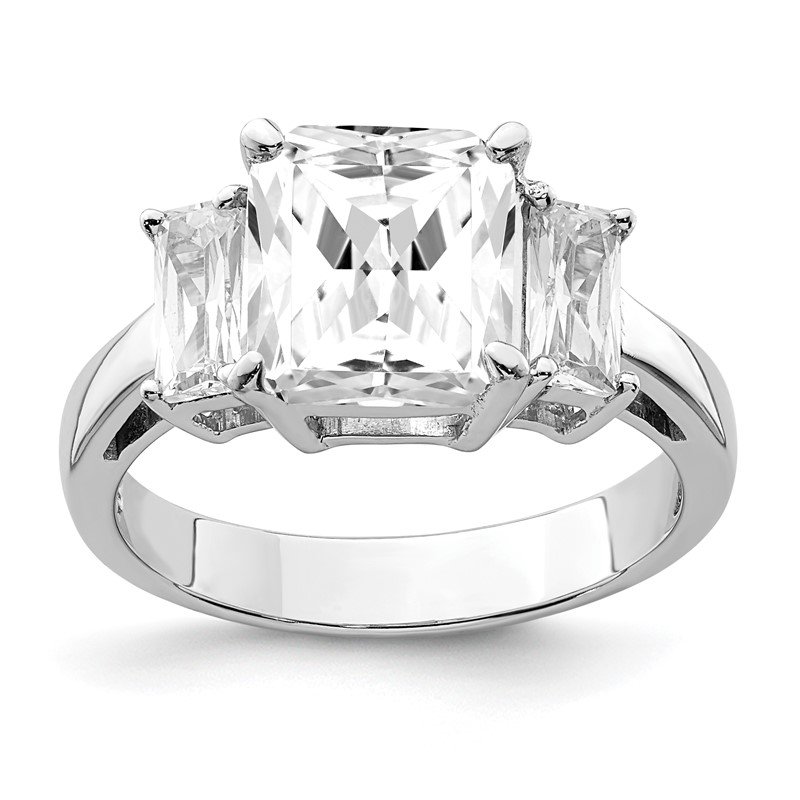 Quality Gold Sterling Silver Rhodium-plated Emerald-cut CZ 3