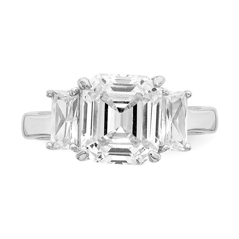 Quality Gold Sterling Silver Rhodium-plated Emerald-cut CZ 3