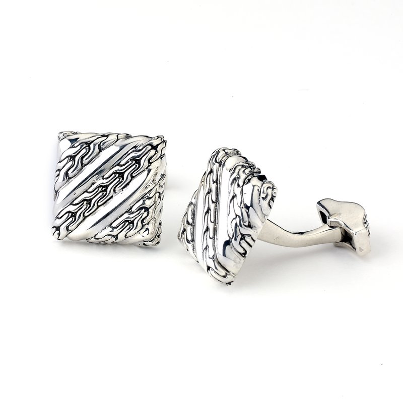 STERLING SILVER CHAIN LINK DESIGN SQUARE CUFF LINKS