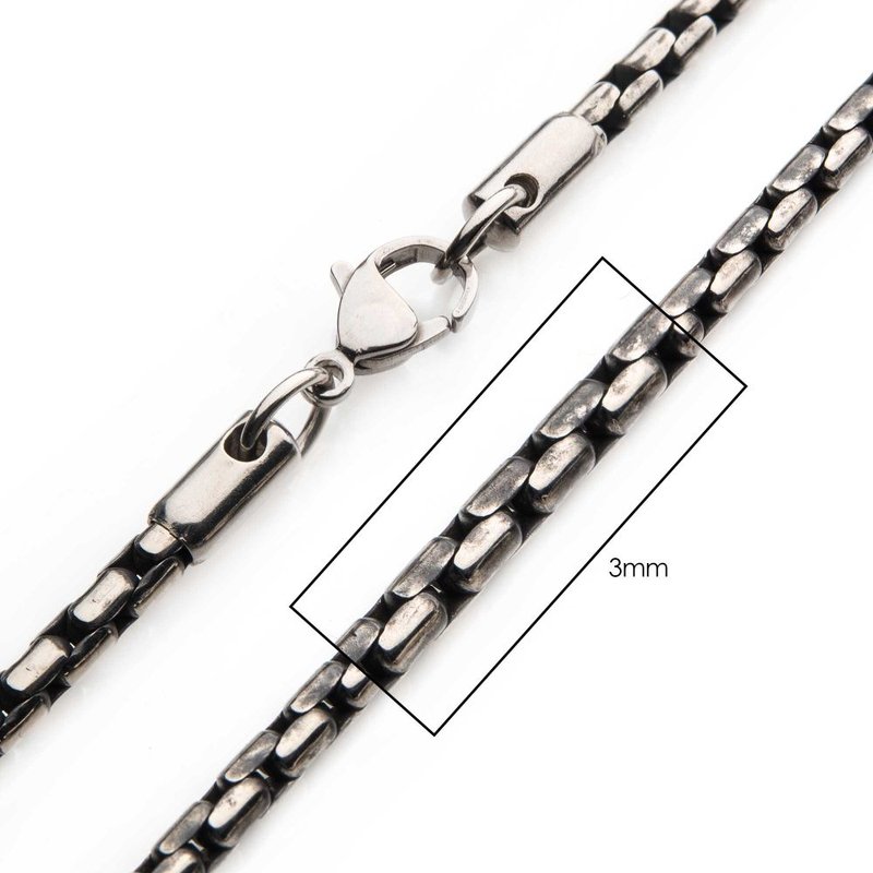 INOX Jewelry 3mm Oxidized Steel Boston Link Chain Necklace