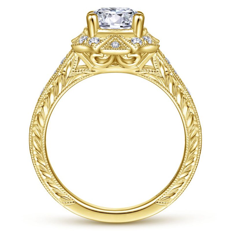 Gabriel Bridal Art Deco 14K Yellow Gold Fancy Halo Round Diamond