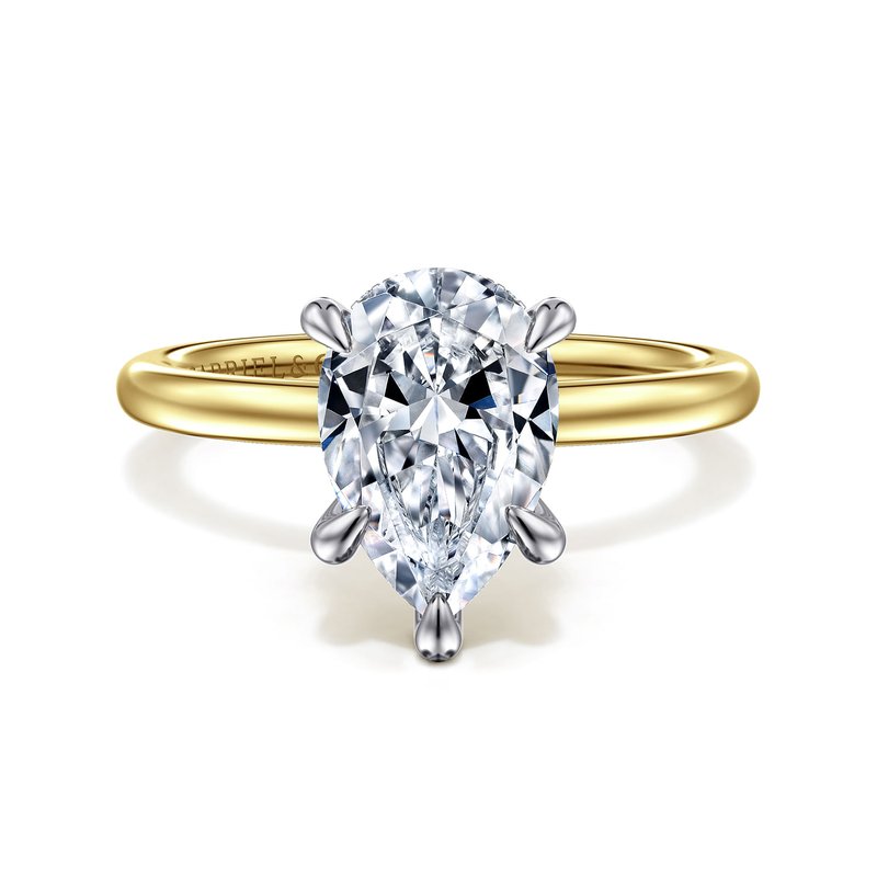Gabriel 14K White-Yellow Gold Hidden Halo Pear Shape Diamond