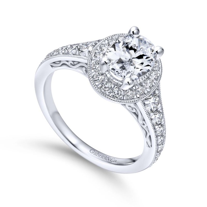 Gabriel Bridal Vintage 14K White Gold Oval Halo Diamond