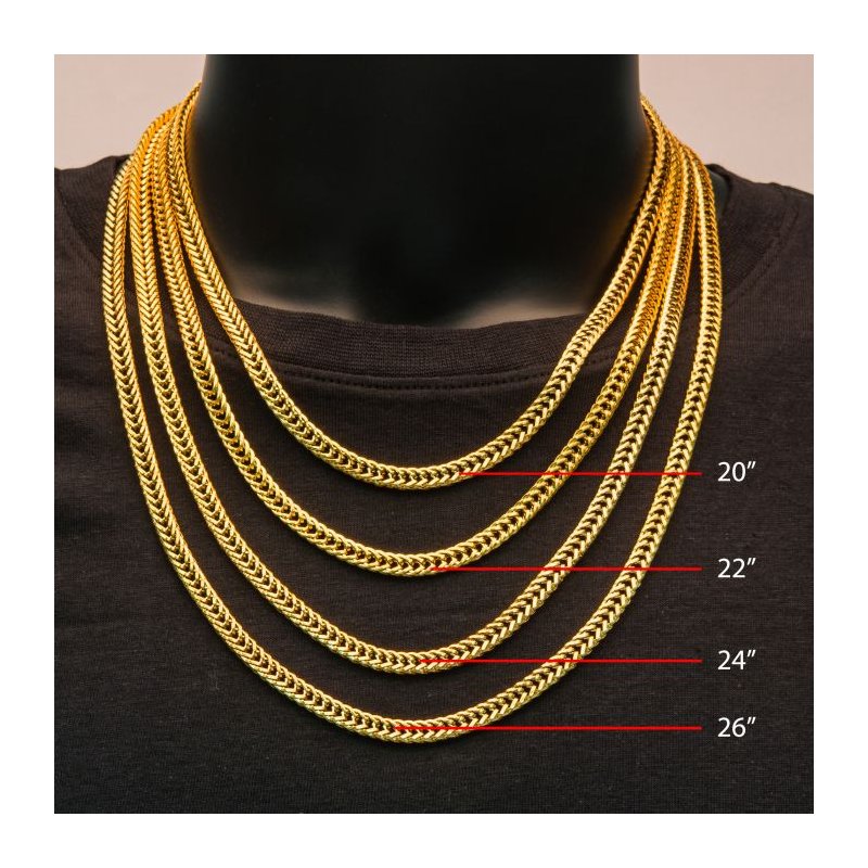 INOX Jewelry 6mm 18Kt Gold IP Foxtail Chain Necklace