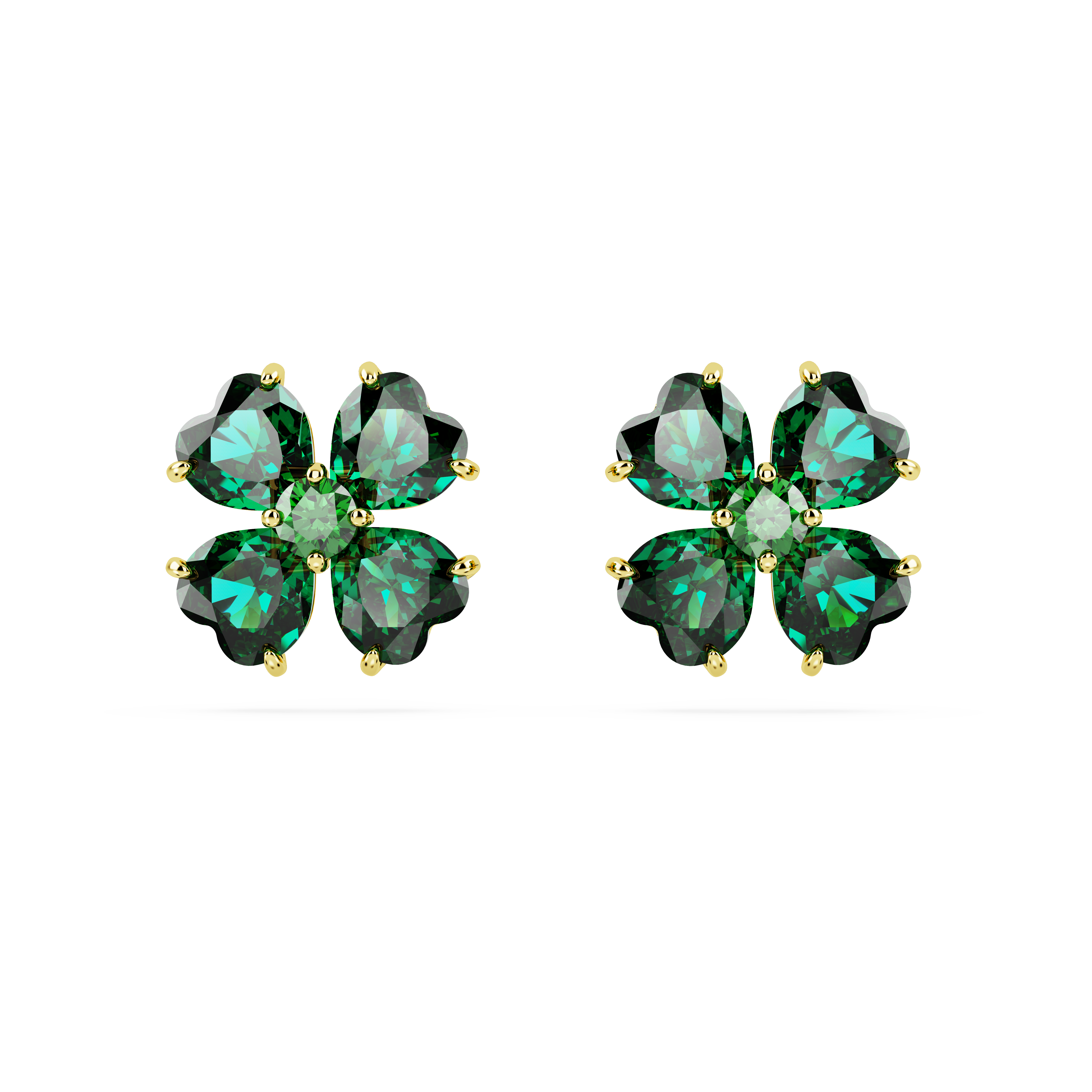 ユリス Swarovski Idyllia stud earrings, Clover, Green, Gold-tone plated