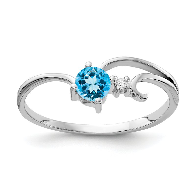 Fine Jewelry by JBD 14k White Gold 4mm Blue Topaz A Diamond