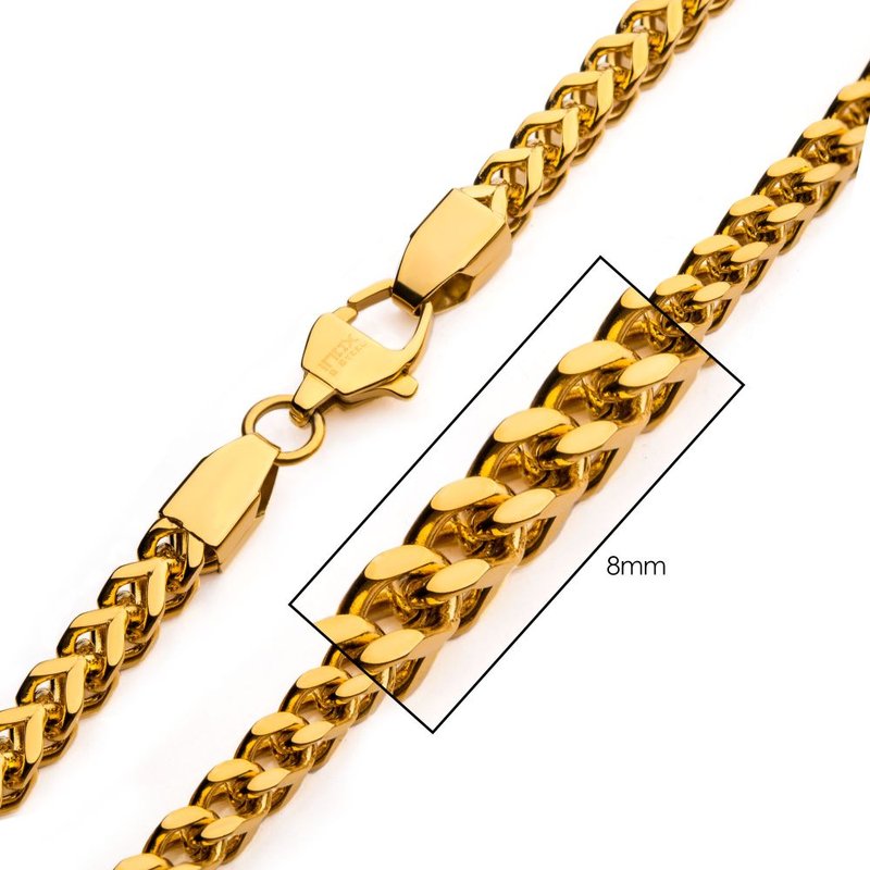 INOX Jewelry 8mm 18Kt Gold IP Franco Chain Necklace NSTC0708G