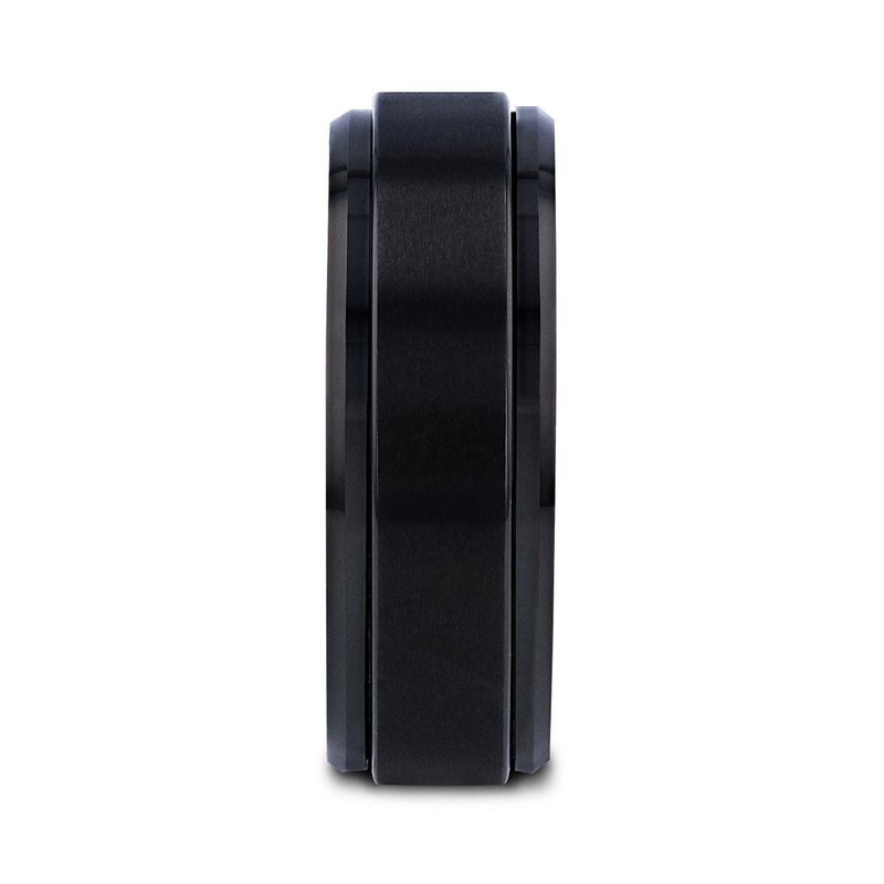 Thorsten REVOLVE Black Tungsten Brushed Finish Spinner Ring Polished Base Spinning Wedding Band - 6mm & 8mm Thorsten REVOLVE Black Tungsten Brushed Finish Spinner Ring Polished Base Spinning Wedding Band - 6mm & 8mm