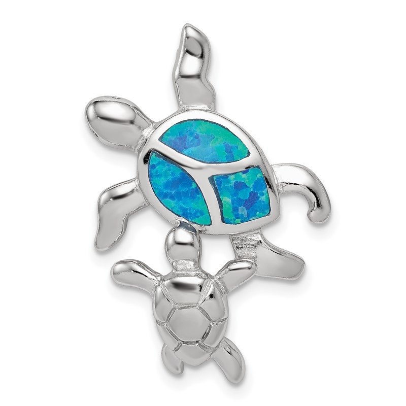 Sterling Silver Blue Inlay Created Opal Turtle Pendant Sterling Silver Blue Inlay Created Opal Turtle Pendant