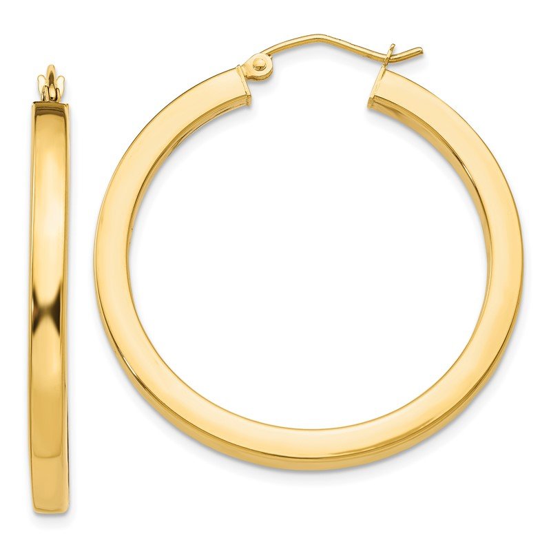 【AREA】装飾付きクロップトップ 35mm 14K Yellow Gold 3mm Polished Square Hoop Earrings TE539