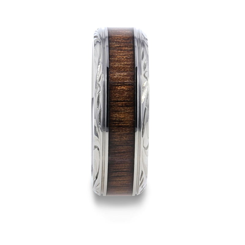 Thorsten ROSENTRA Rosewood Inlay with Detailed Beveled Edges Titanium Polished Wedding Ring - 8mm Thorsten ROSENTRA Rosewood Inlay with Detailed Beveled Edges Titanium Polished Wedding Ring - 8mm