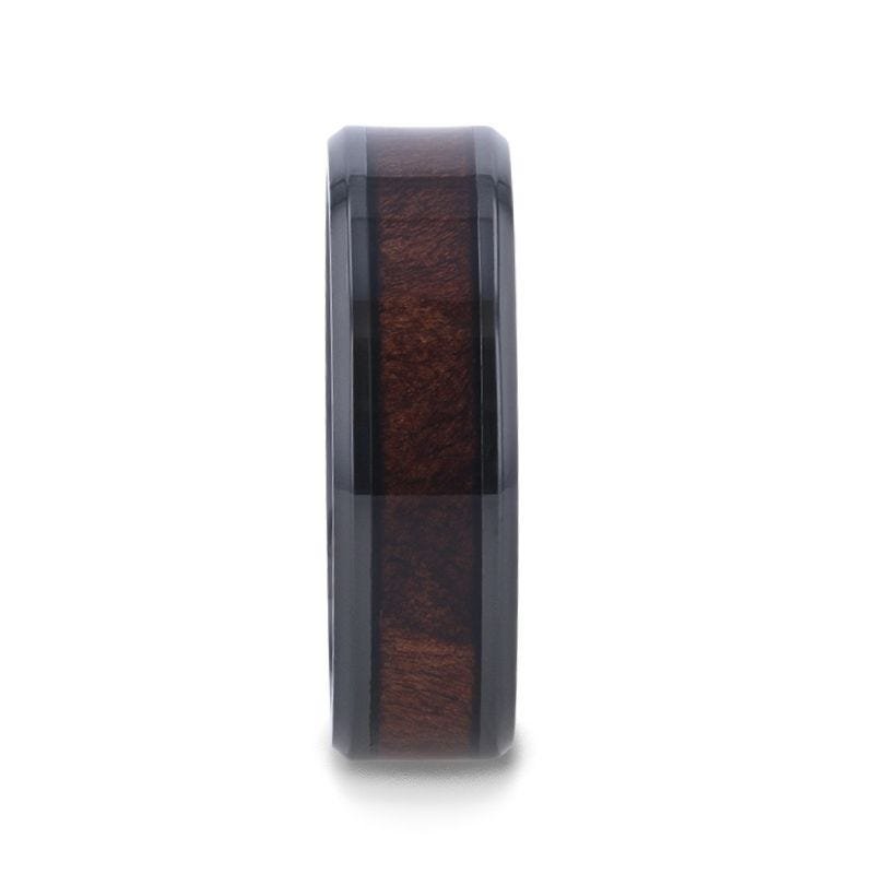 Thorsten YOSEMITE Redwood Inlay Titanium Wedding Band With Polished Beveled Edges - 8mm Thorsten YOSEMITE Redwood Inlay Titanium Wedding Band With Polished Beveled Edges - 8mm
