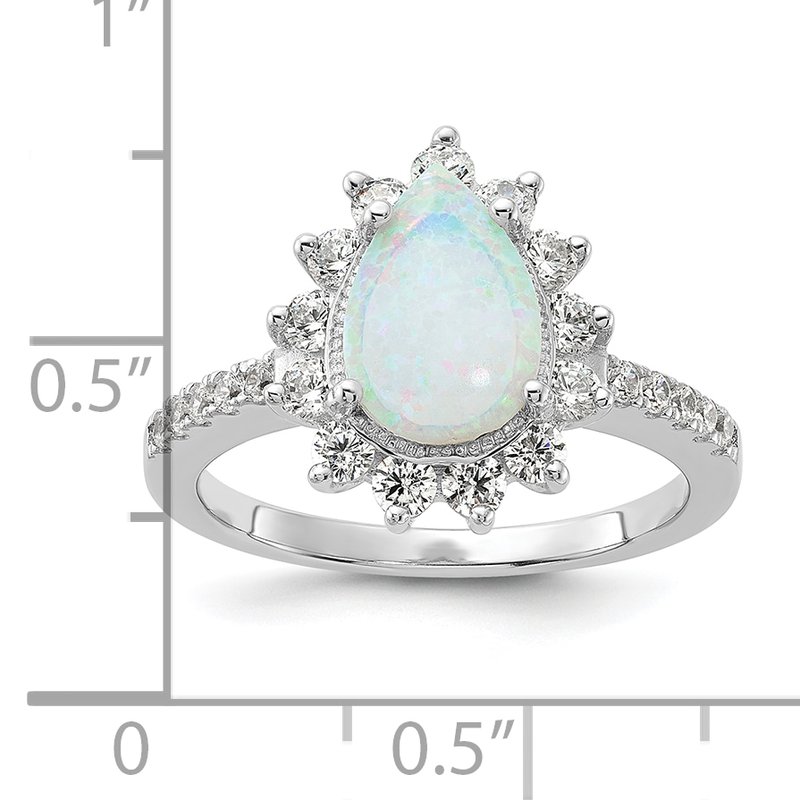 Cheryl M Sterling Silver Round Created Opal & CZ Ring