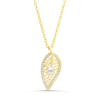 Goldtone Pearl Leaf Pendant Z124-LN4804