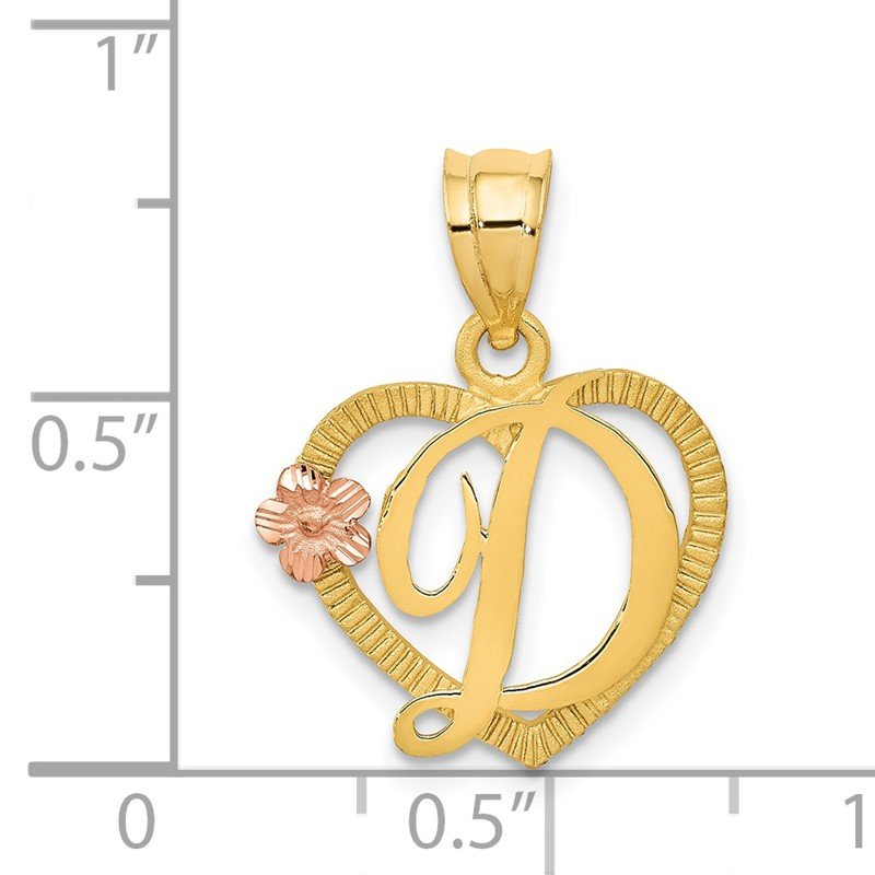 14k Two Tone Heart Letter D Initial Pendant