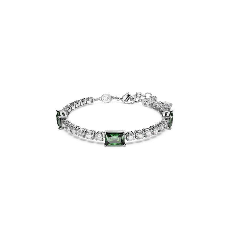 Swarovski Matrix Tennis bracelet, Mixed cuts, Green, Rhodium