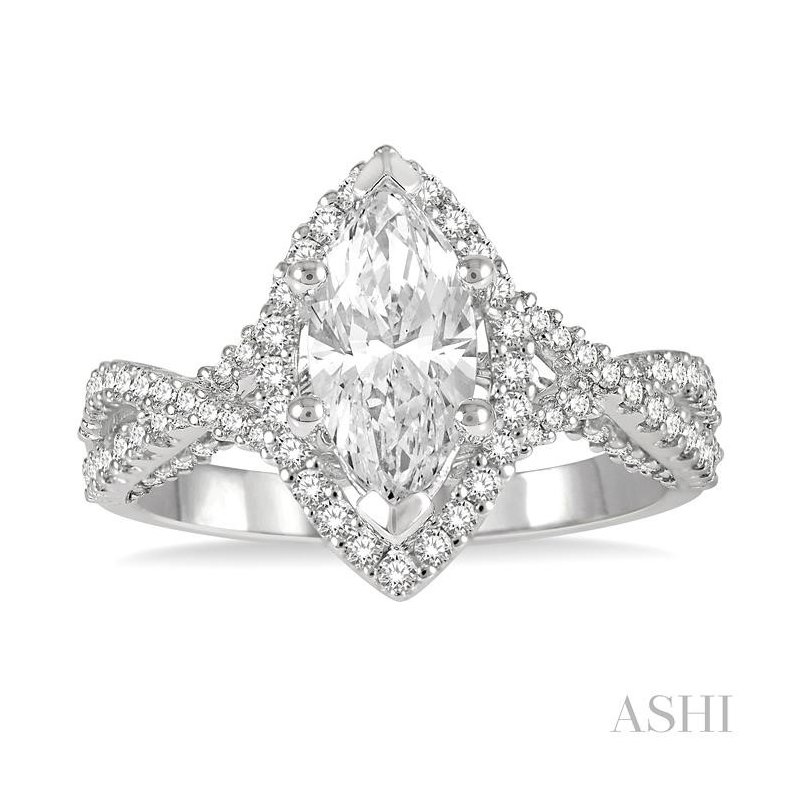 ASHI Marquise Shape Semi-Mount Halo Diamond Engagement Ring