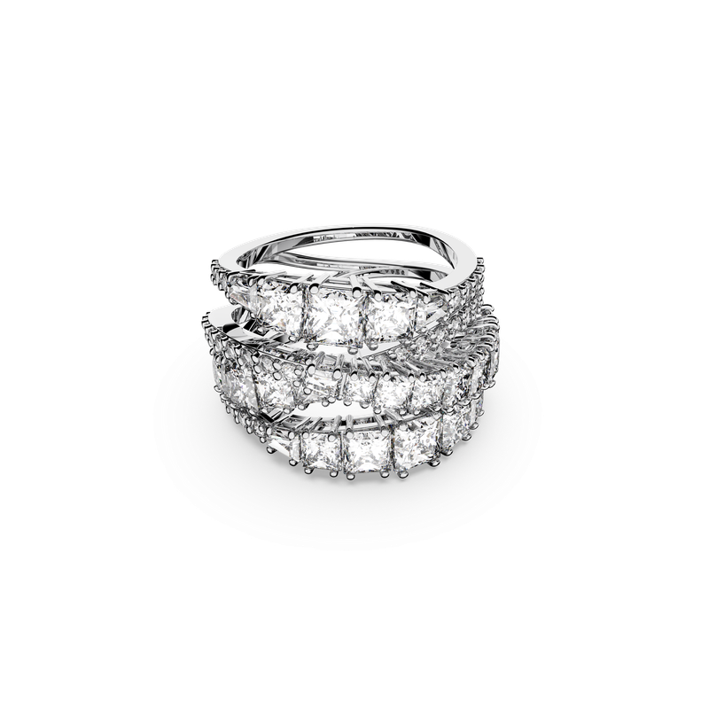 Swarovski Twist Wrap ring, Mixed cuts, White, Rhodium plated