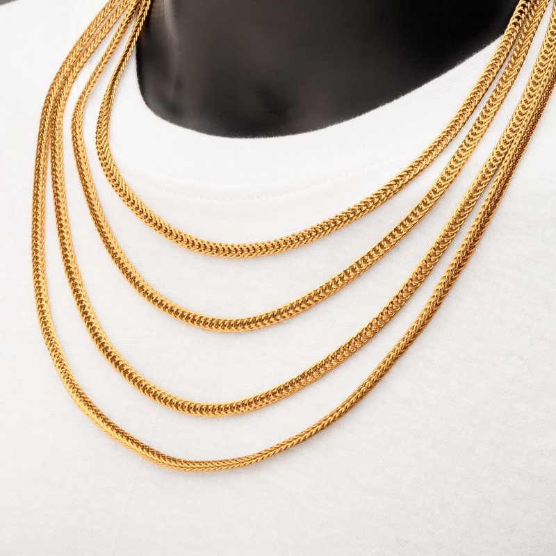 INOX Jewelry 4mm 18Kt Gold IP Foxtail Chain Necklace NSTC2004G
