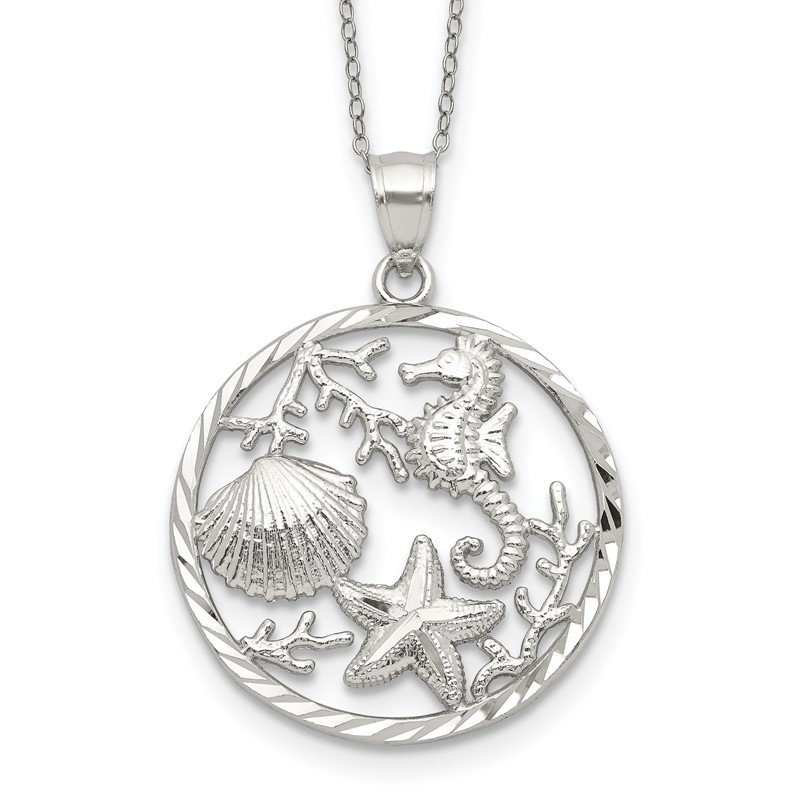 Sterling Silver Seahorse, Starfish And Shell Pendant Necklace Sterling Silver Seahorse, Starfish And Shell Pendant Necklace