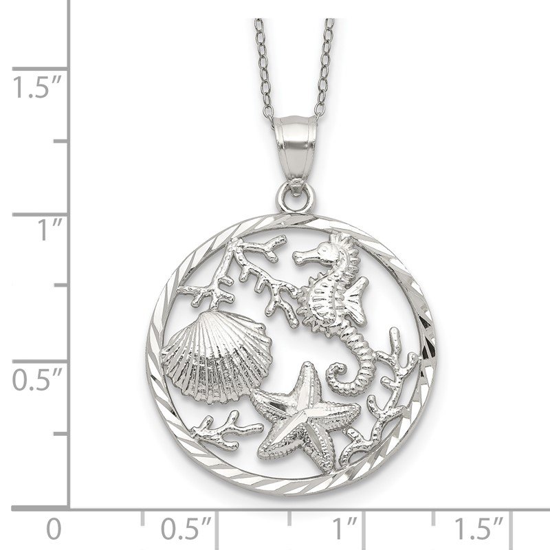 Sterling Silver Seahorse, Starfish And Shell Pendant Necklace Sterling Silver Seahorse, Starfish And Shell Pendant Necklace