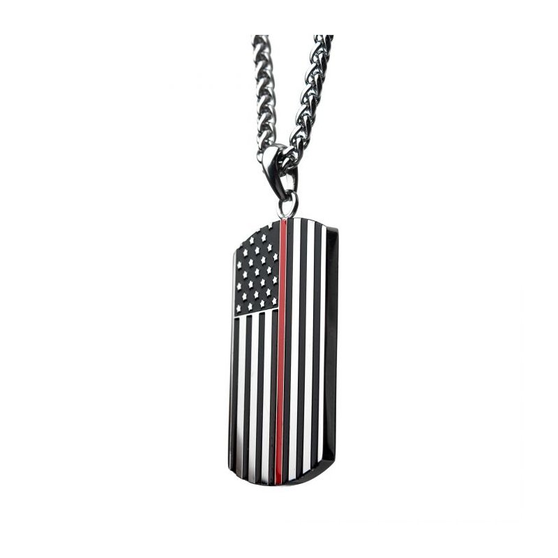 Thin Red Line American Flag Firefighter Military Style Dog Tag Enamel  Pendant