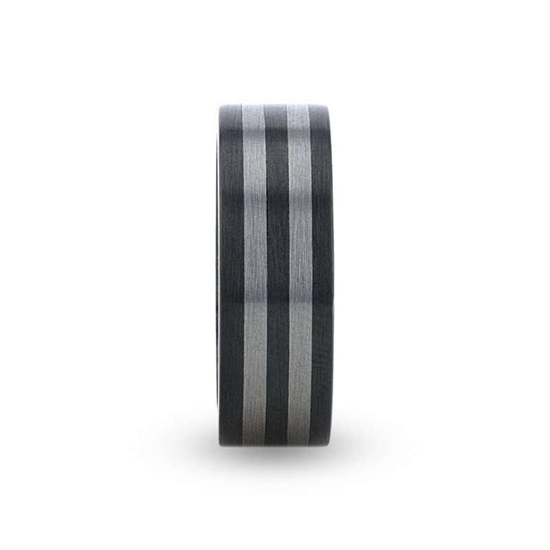 Thorsten BETA Ceramic ring with Tungsten Inlay With Flat Brushed Edges - 8mm Thorsten BETA Ceramic ring with Tungsten Inlay With Flat Brushed Edges - 8mm